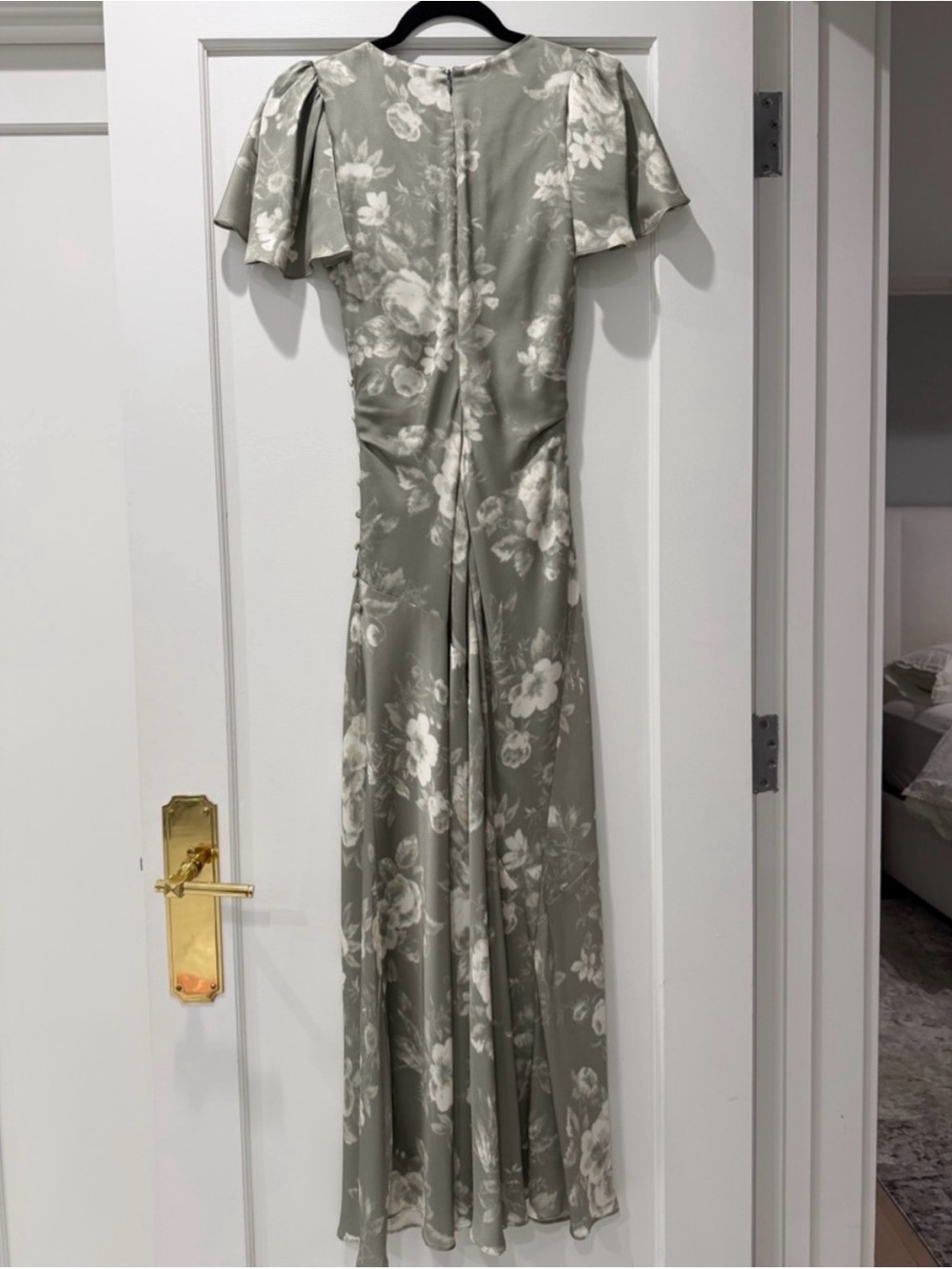 Reformation Vida Satin Maxi Dress | Vendela Floral Print Sage Ivory | Size 0 - Picture 10 of 16